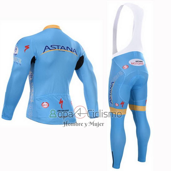 Astana Ropa Ciclismo Culotte Largo 2015 Mangas Largas Azul Claro